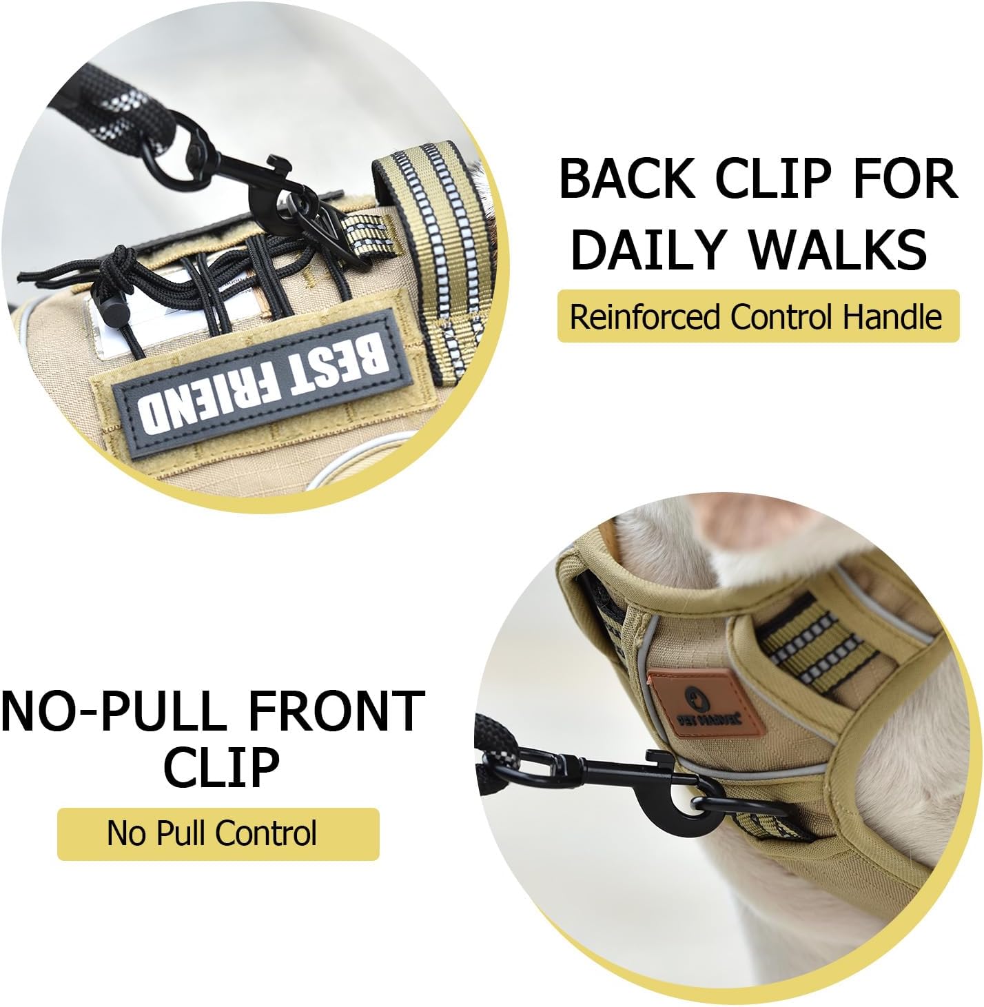 PET MARVEL Tactical Dog Harness for Large Size, No Pull Military Dog Vest with Easy Control Handle, Molle Hoop & Loop, Adjustable Reflective Reinforced Stich for Walking Training, Brown