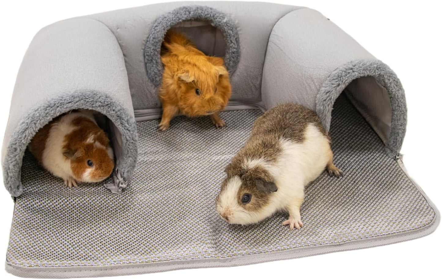 Guinea Pig Hideout Tunnel with Cool Bed for Bunny 3 Cave Small Animal Tunnel Toy Cages Rattan Mat