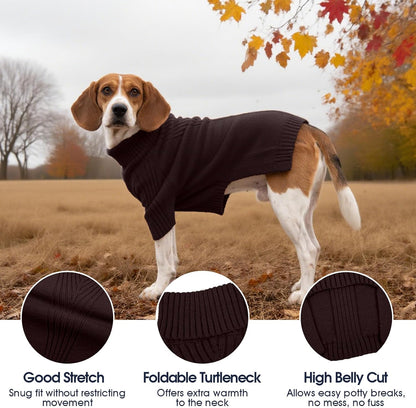 IECOii Extra Large Dog Sweater 4XL,Thermal Warm Dog Sweaters for Giant Breed Dogs,Turtleneck Knitted Knitwear for Pet Winter,Stretchy&Easy On Doggy Sweatshirt for Doberman,Great Dane(Brown,XXXXL)