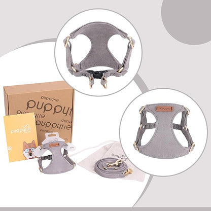 Puppytie No Pull Small Dog Harness with Multifunction Dog Leash,Lightweight Soft Adjustable No Choke Escape Proof Pet Harness Vest Pet Harness Vest,Silver Grey,S