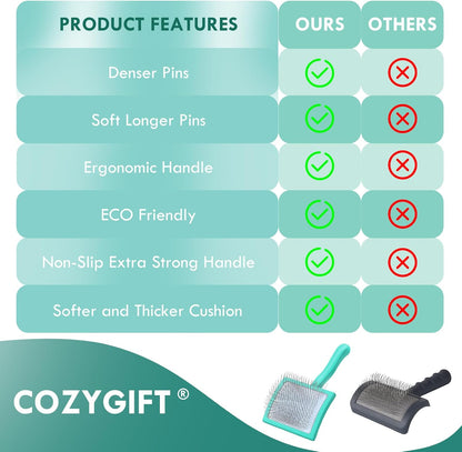 Dog Slicker Brush for Medium or Long Haired Dogs, Long Pin Slicker Brush for Removes Loose Hair, Tangles and Knots, Best Grooming Tools for Small Animals, Large, Free Pet Comb, Green