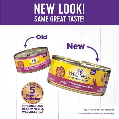 Wellness Complete Health Natural Grain Free Wet Canned Cat Food, Chicken & Lobster Pate, 5-Ounce Can (Pack of 24)