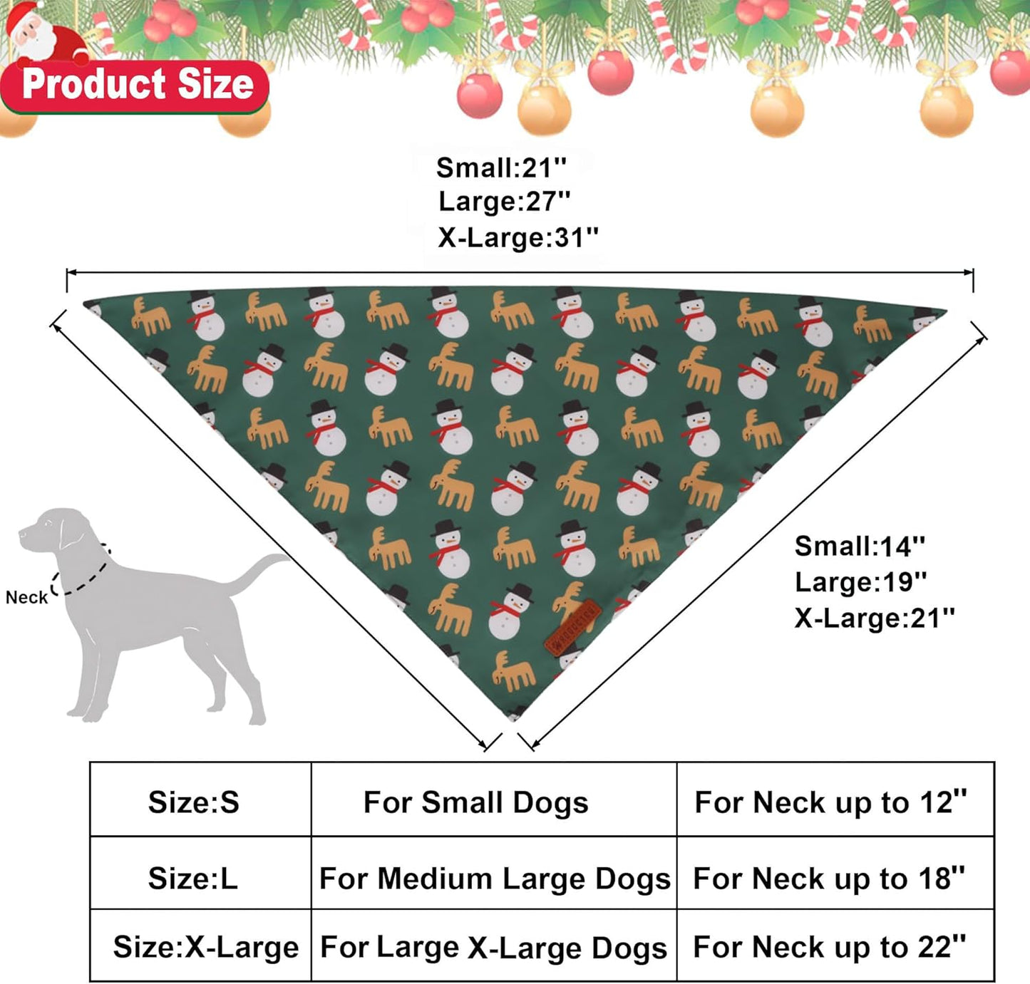 ADOGGYGO Green Christmas Dog Bandana, Snowman Reindeer Mug Puppy Scarf, Adjustable Fit Merry Christmas Bandanas for Small Dogs (Small)