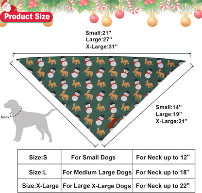 ADOGGYGO Green Christmas Dog Bandana, Snowman Reindeer Mug Pet Scarf, Adjustable Fit Merry Christmas Bandanas for Extra Large Dogs (X-Large)