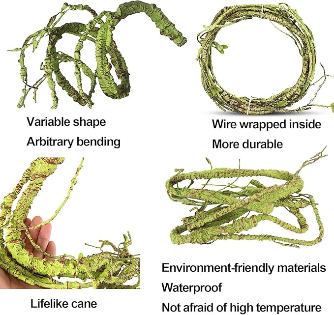 Tfwadmx 3 Pcs Flexible Bend-A-Branch Jungle Vines Reptile Plants Hanging Terrarium Plastic Plant Climbing Leaves Pet Tank Habitat Decor for Lizard Frogs Snakes and More Reptiles