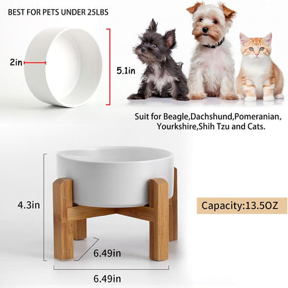 Petygooing White Elevated/Raised Ceramic Dog Bowl for Small Breeds, Dog Food Water Dish with Stand,Pet Feeding Bowl with Anti Slip Rubber for Cats and Small Dogs Puppy 13.5 OZ (5.1In / 1.7 Cups