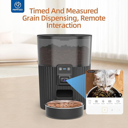 PAPIFEED Automatic Cat Feeder with Camera, ‌Adjustable Angle 2.4G WiFi Pet Feeder，3.5L/15 Cup Timed Dispenser,Timed Feeder for Remote Feeding with Stainless Steel Bowl up to 10 Meals Per Day with APP
