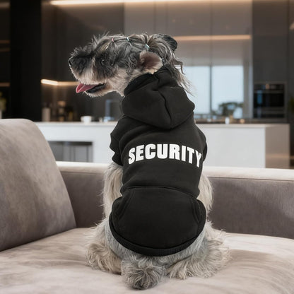 PUPTECK Security Dog Hoodie, Soft Warm Winter Pet Sweater Clothes, Puppy Cold Weather Coats Hooded Sweatshirt with Pocket, Dog Halloween Costume for Small Medium Large Dogs, Black L