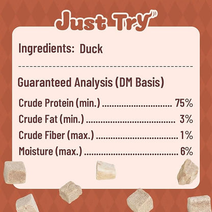 Just Try 6.35 oz Freeze-Dried Duck Cubes for Dogs & Cats – Single-Ingredient Dog Treats&cat Treats, Grain-Free, High Protein, Low Fat, Supports Skin & Joint Health – Natural Training Treats