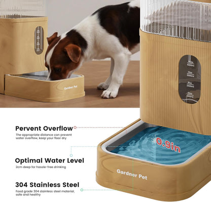 Gardner Pet Automatic Dog Water Dispenser Gravity Waterer with Stainless Steel Bowl Water Dispenser 8.5L Large Capacity Water Feeder with Filters for Dogs Cats Pets, BPA-Free Noise-Free (Brown, 8.5L)