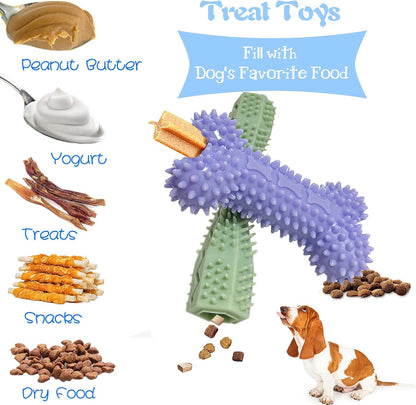 4 Pack Puppy Toys for 2-8 Months Pets Dog Chew Toy for Small Puppies Teething Toys for Cleaning Teeth Food Dispensing Soft Durable Rubber Bone Funny Ball Interactive Donut Treat Dumbbell (Mix Color)