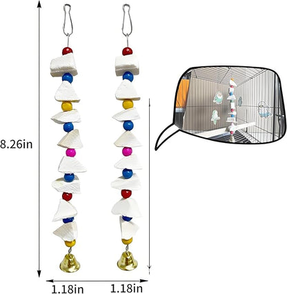 4-Pack Bird Chew Toys with Calcium Cuttlebone & Grinding Stone - for Parakeets, Budgies, Cockatiels & Lovebirds, Easy to Install, Promotes Beak Health & Prevents Destructive Chewing