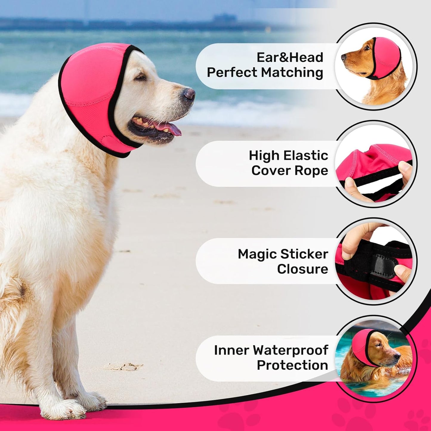 Dog Ear Muffs Noise Protection, No Flap Ear Wraps Cover for Dogs Bath Grooming, Adjustable Dog Calming Hoodie Hematoma Anxiety Firework Thunder,Waterproof Dogs Shower Cap Drying Swimming Bathing (SP)