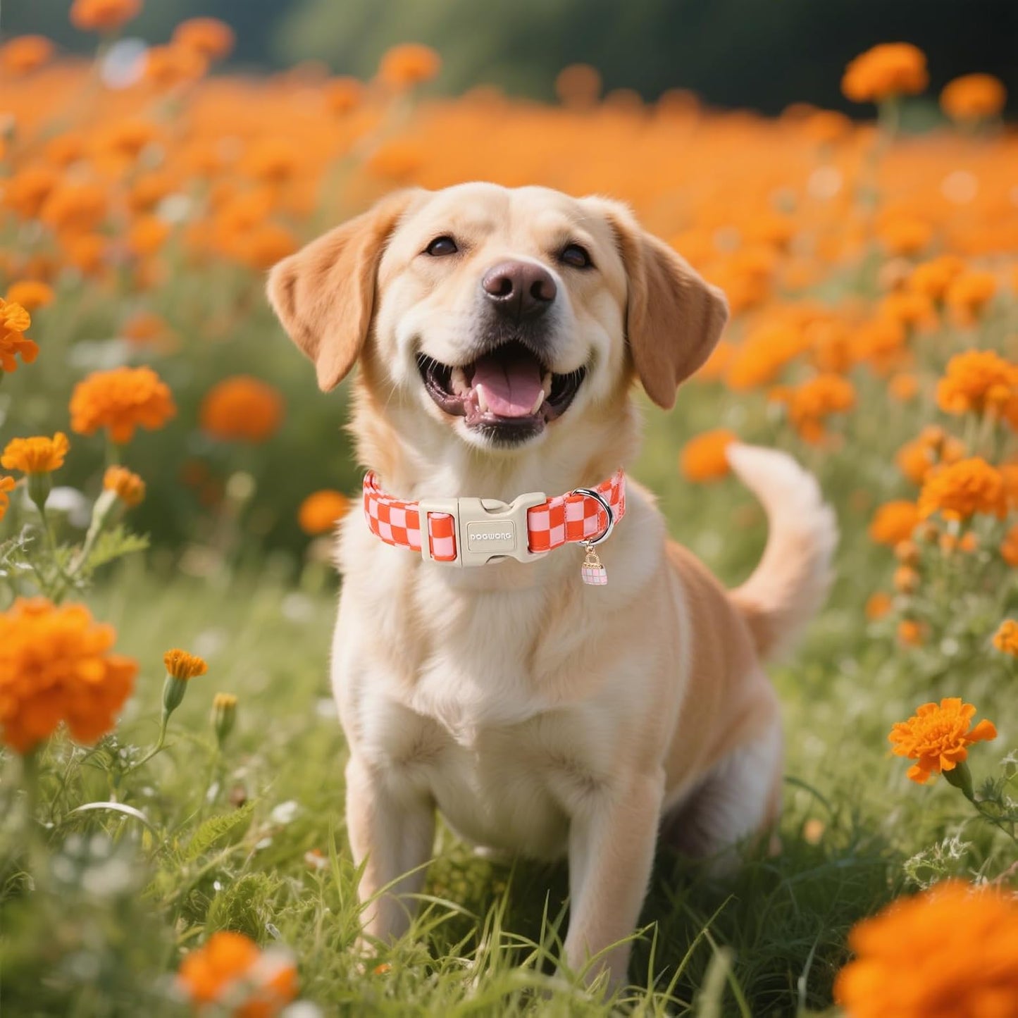 DOGWONG Pink Plaid Dog Collar, Pink Girl Dog Collars, Adjustable Cute Pet Collars Girl Design Dog Collar for Small Medium Large Dogs