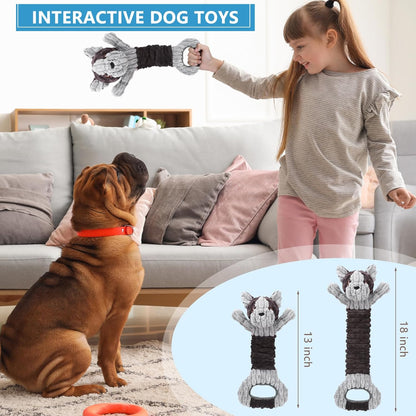 Plush Dog Squeak Toys with Crinkle Paper - Pull Interactive Tug of War Dog Toy, Great for Dental Health, Strengthening Bonds and Anxiety Relief for Puppies, Small, Medium, Large Dogs