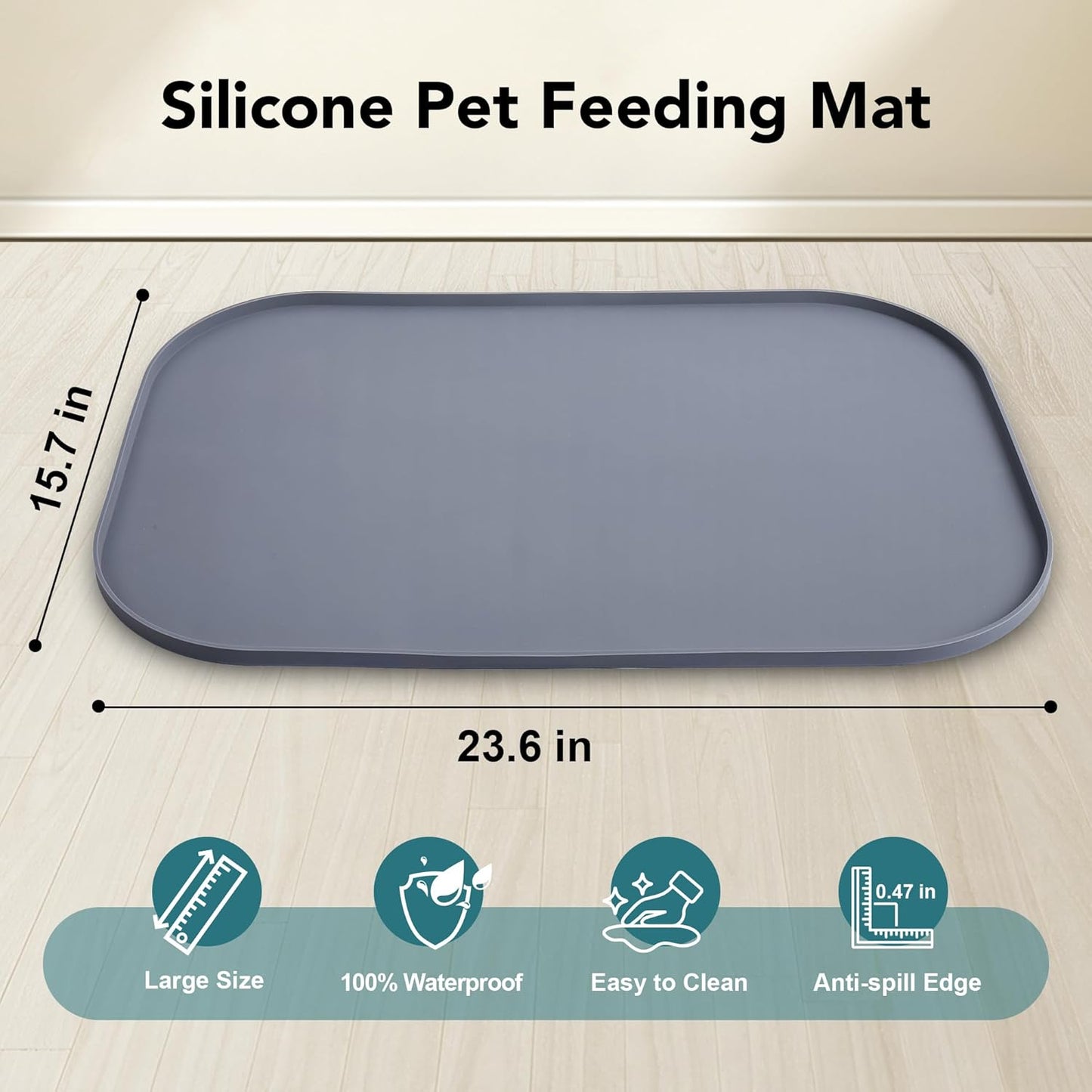 UPSKY 3-in-1 Elevated Dog Bowls with Mat, Large 24 x 16 Inches, 4 Height Adjustable Stand with Slow Feeder, Stainless Steel Bowl for Small to Medium Dogs, Grey