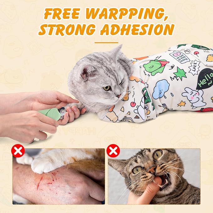 31.5 in Cat Wrap for Cutting Nails, Self-Adhesive Cat Grooming Wrap Anti-Escape Cat Restraint for Nail Clipping Cat Swaddle Wrap Cat Wrapping Cloth for Pet Cleaning and Beauty (Within 22 lbs)