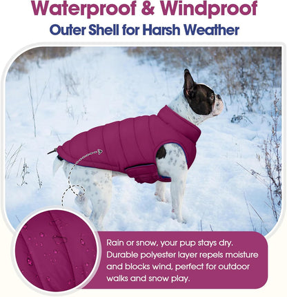 QBLEEV Reversible Dog Jacket for Large Dogs, Waterproof Windproof Winter Coat with Adjustable Hook & Loop Design, Lightweight Puffer Vest Keeps Dogs Warm & Dry, Purple, XL – Fits Pitbull, Boxer