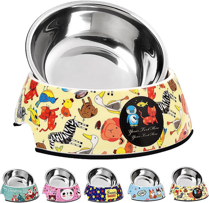 Pet Cats Dogs 2 in 1 Food Water Bowls - Non Slip Skid Proof Heavy Duty Pet Cats Dog Food Water Bowls for Feeding Drinking Small Medium Large Dogs Cats Puppies -Cartoon Animal World-L