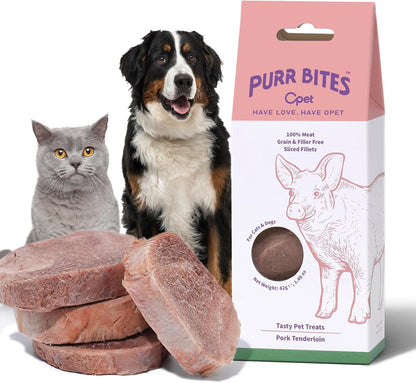 OPET Freeze Dried Cat Treats, Single Ingredient Grain Free High Protein Pet Food for Cats and Dogs, Healthy Training Snacks Sliced Fillets (Pork, 1.48 Ounce)