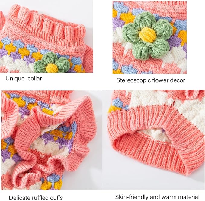 Small Dog Sweater, Knitted Tulip Cat Sweater, Warm Thick Holiday Puppy Clothes for Small Dog Girl,Cold Weather Outfit for Kitten Chihuahua Yorkie Teacup Dachshund Pug (Pink, X-Large)