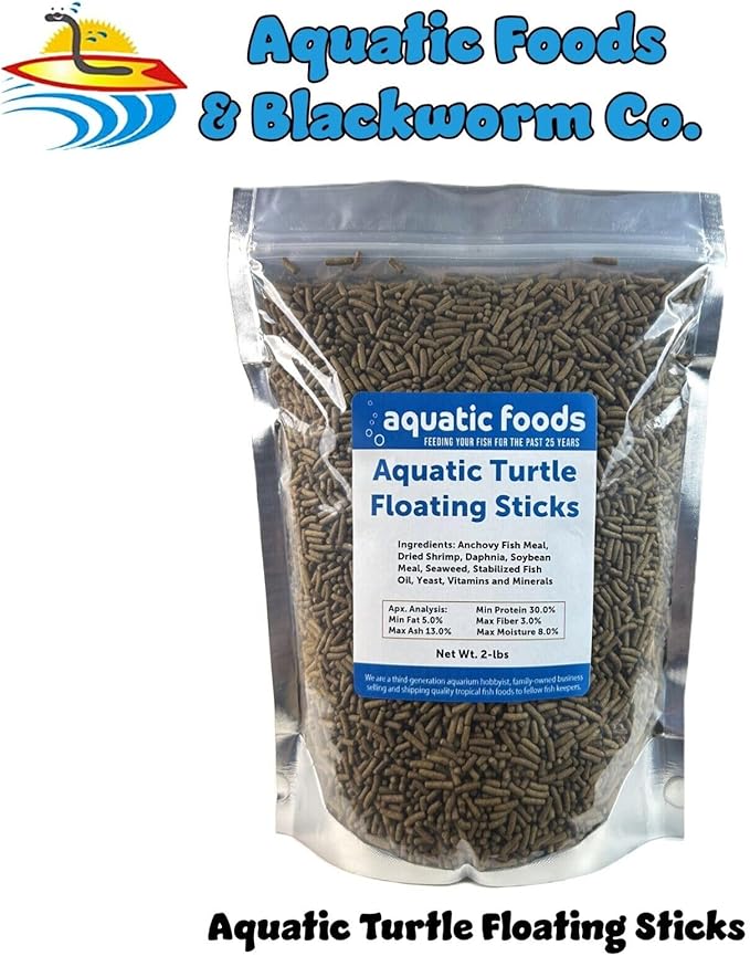 Aquatic Foods Inc. Aquatic Turtle 3/8" x 1/8" 30% Protein Floating Sticks for Aquatic & Semi Aquatic Red Ear, Painted. Map, Soft Shell Pond Turtles...WL…2-lbs Foil Pouch Bag