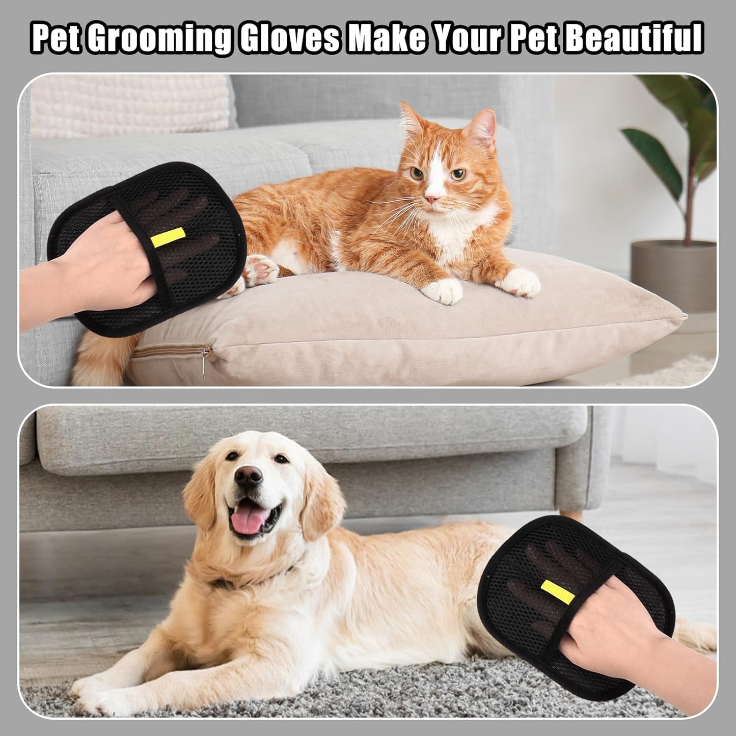 Pet Hair Removal Gloves for Cats and Dogs, Reusable Electrostatic Grooming Glove for Pet Hair Remover on Furniture, Carpet Clothing 2 Pcs