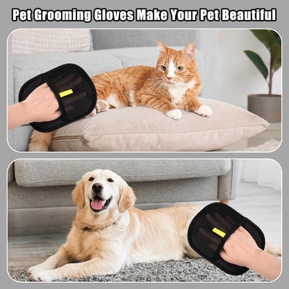 Pet Hair Removal Gloves for Cats and Dogs, Reusable Electrostatic Grooming Glove for Pet Hair Remover on Furniture, Carpet Clothing 2 Pcs