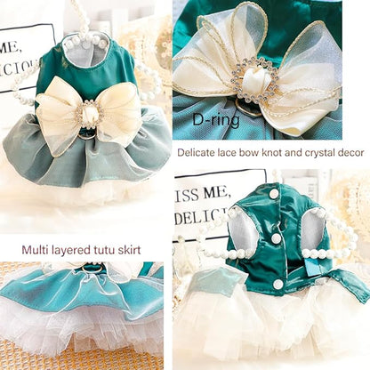 ANIAC Retro Dog Tulle Dress with Leash Ring Spring Summer Girl Puppy Clothes for Small Dog Cat Apparel Formal Pet Prom Dress for Christmas Wedding Birthday Valentines (Green,X-Large)