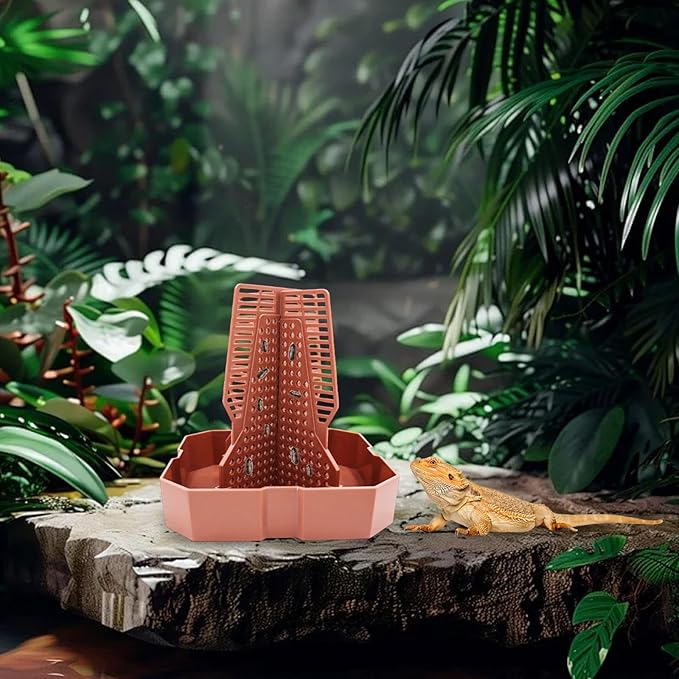 Bearded Dragon Tank Accessories, Lizard Feeder, Reptile Food Cup, Dubia Roaches Organizer with Column for Prey to Climb and Move, Food Bowl for Bearded Dragon, Gecko, Frog