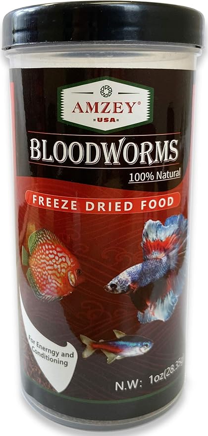 Blood Worms 1 oz -100% Natural Freeze Dried Blood Worms - Aquarium Fish Food - High Protein Food for Betta Fish, Food for Goldfish, Food for Cichlid, Food for Guppy, Food for Discus, Food for Turtle