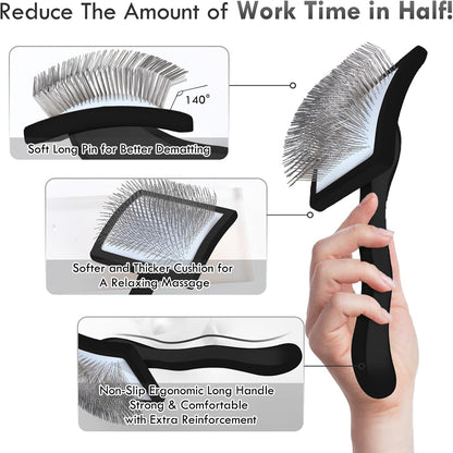Dog Slicker Brush for Medium or Long Haired Dogs, Long Pin Slicker Brush for Removes Loose Hair, Tangles and Knots, Best Grooming Tools for Small Animals, Large, Free Pet Comb, Black