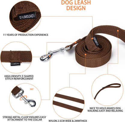 Strong Durable Nylon Dog Training Leash, 1 Inch Wide Traction Rope, 6 ft 10ft 15ft Long, for Small and Medium Dog (Brown, 6 Feet)