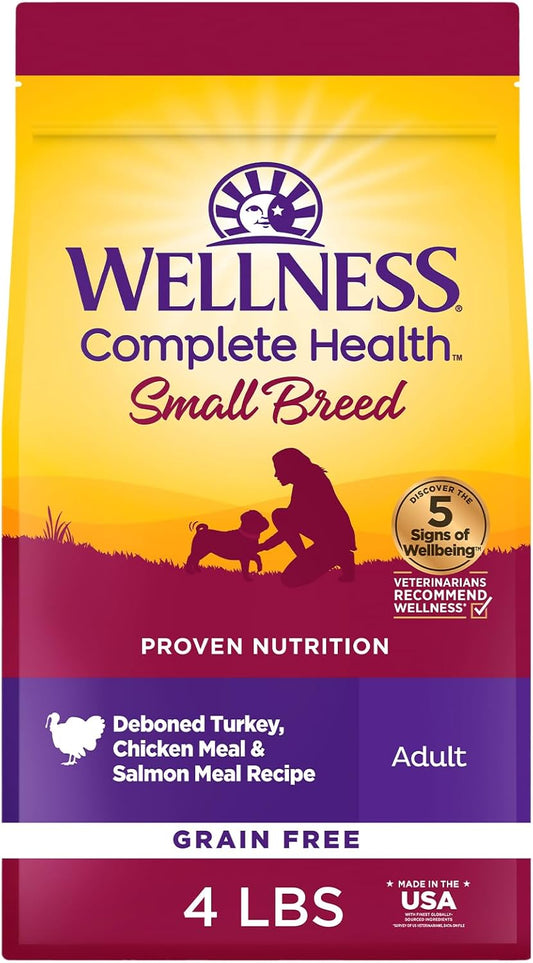 Wellness Complete Health Dry Dog Food, Small Breed, Grain Free, Natural, Turkey, Chicken, & Salmon Recipe (4-Pound Bag)
