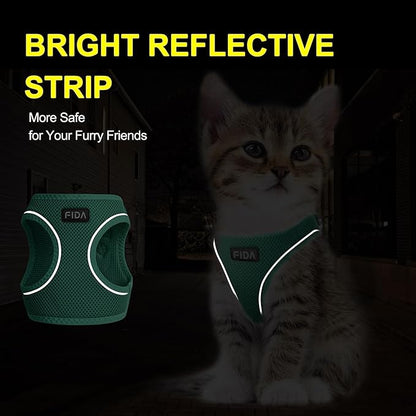 Fida Cat Harness and Leash Set for Walking Kitten and Puppy, Escape Proof Kitten Harness with Breathable Lightweight Soft Mesh, Adjustable Reflective Step-in Design. (XXS, Green)