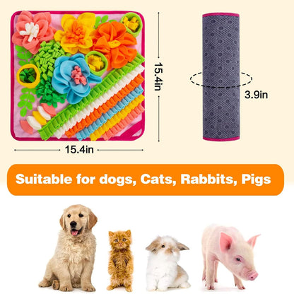 Snuffle Mat for Dogs, Sniff Mat Slow Feeding Mat for Small Pets Cats, Rabbits - Help Stress Relief and Training - Stimulate Your Pet's Foraging Skills! (Pink)