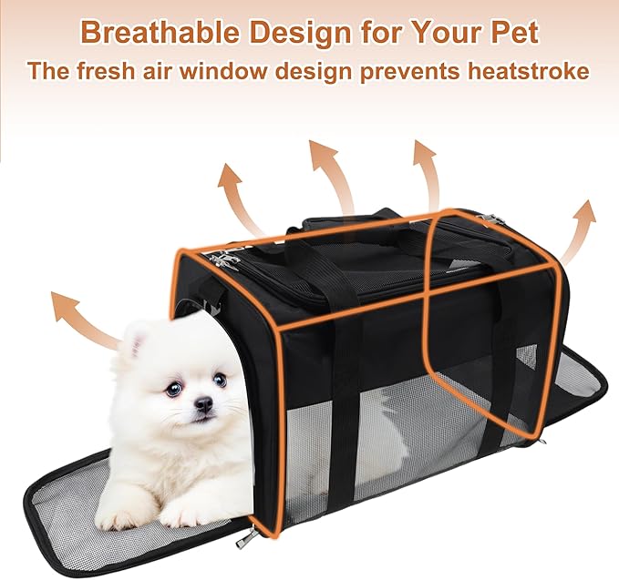 Pet Carrier, Breathable Mesh Design, Soft Cat Carrier with Shoulder Strap, Comfortable Travel Solution, Black