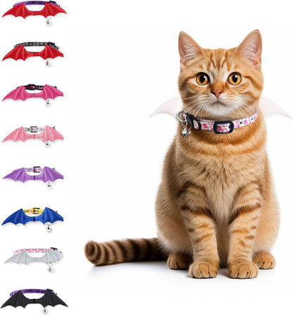 1 PC Bat Wing Cat Collar with Bell, Adjustable Kitten Collar with Safety Breakaway Buckle for Boy&Girl Cats, Halloween Christmas Cat Accessories for Kitten Puppy