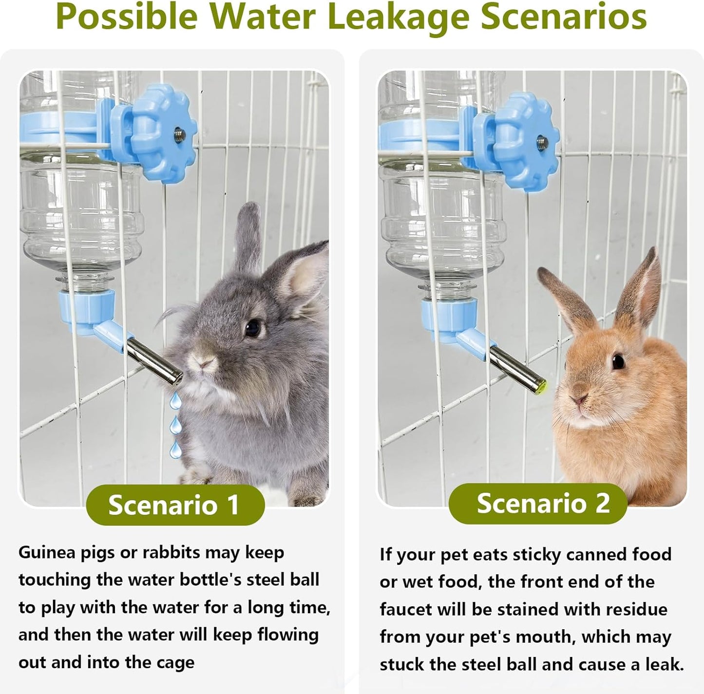 16.7oz Guinea Pig No Drip Water Bottle,Rabbit Hanging Leakproof Water Dispenser,Bunny Automatic Feeder,Ferret Cages Crate Accessories for Chinchilla Hedgehog Squirrel (Blue)