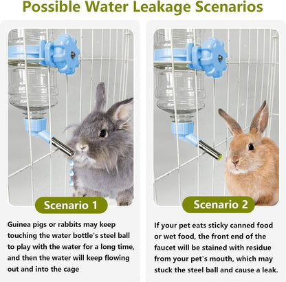 16.7oz Guinea Pig No Drip Water Bottle,Rabbit Hanging Leakproof Water Dispenser,Bunny Automatic Feeder,Ferret Cages Crate Accessories for Chinchilla Hedgehog Squirrel (Blue)