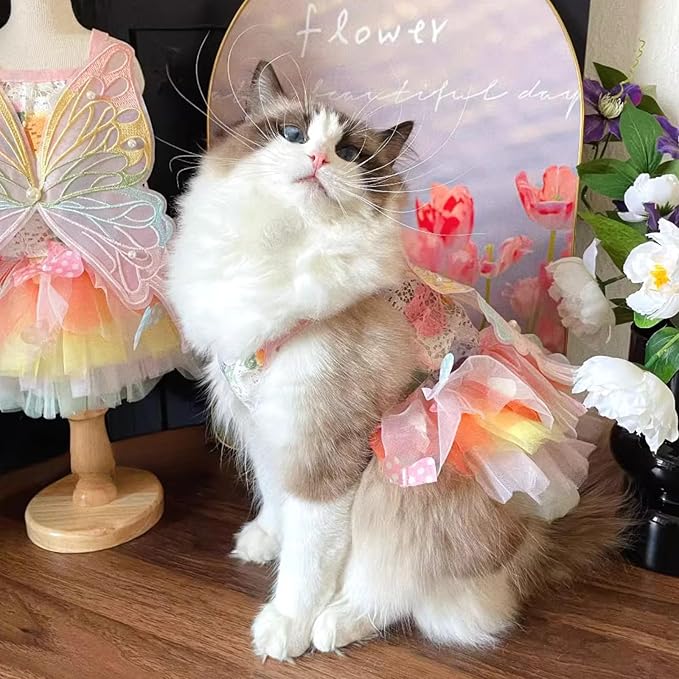 Cat/Small Dog Pretty Fairy Costume Clothing - Cute Dress Outfit for Spring Halloween Christmas Girl Party (XS)