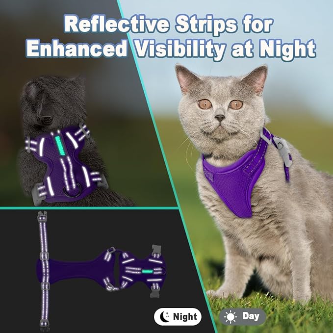 Cat Harness and Leash Set Escape Proof for Kitten Walking, Soft Adjustable Top Handle Vest Harnesses for Cats, Easy Control Breathable Reflective Small Medium Large, Purple, M