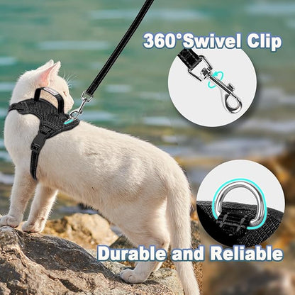 Cat Harness and Leash Set Escape Proof for Kitten Walking, Soft Adjustable Top Handle Vest Harnesses for Cats, Easy Control Breathable Reflective Small Medium Large, Black, S