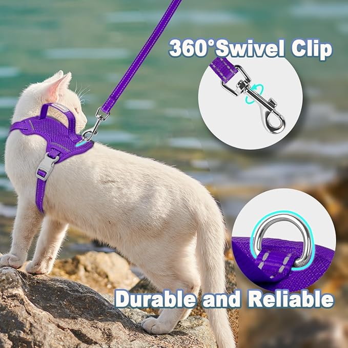 Cat Harness and Leash Set Escape Proof for Kitten Walking, Soft Adjustable Top Handle Vest Harnesses for Cats, Easy Control Breathable Reflective Small Medium Large, Purple, XS