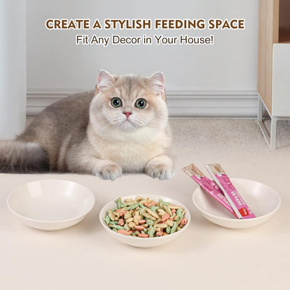 Ceramic Cat Dishes for Food - Cute Cat Bowl Set of 6 - Wide, Shallow, Whisker Friendly - Minimalist Style - Microwave and Dishwasher Safe - 8.5 oz - 5.75 inch