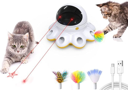 ORSDA Cat Laser Toy, 2-in-1 Interactive Automatic Motion Activated Moving 8 Holes Whack A Mole Feather, USB Rechargeable Electronic Smart Sensor Kitten Toys for Indoor Exercise