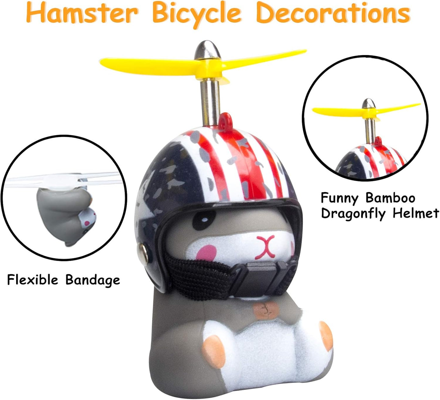 wonuu Duck Bike Bell with Light and Helmet Cute Hamster Bicycle Horn, Dashboard Decoration Hamster Toy Motorcycle Bike Bells Rubber Duck Car Dashboard Decorations (Flag-Hamster)