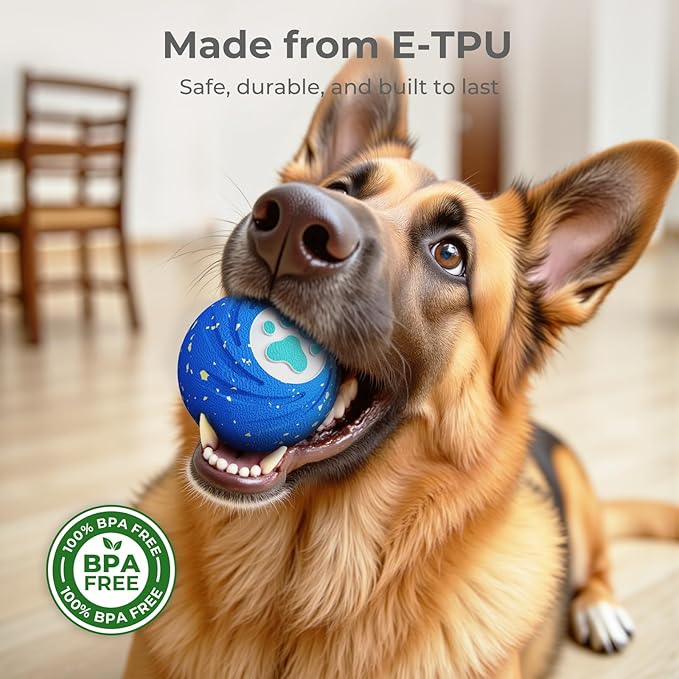 Interactive Dog Ball for Large Dogs - Dog Toys for Aggressive Chewers to Keep Them Busy, Durable E-TPU Material, 3 Play Modes Automatic Dog Balls for Medium and Large Dogs, Indoor & Outdoor (Blue)