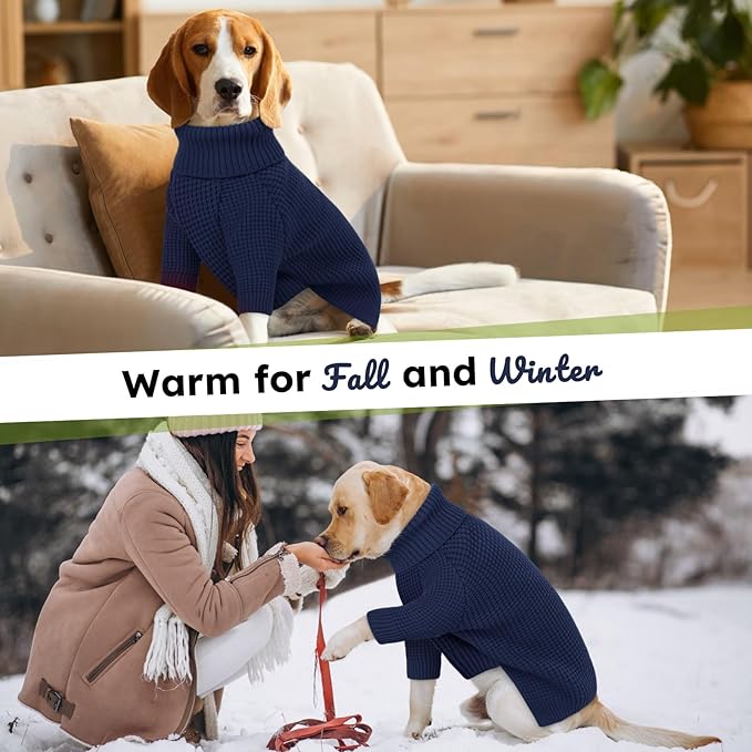 Queenmore Medium Dog Sweater, Dog Sweaters for Medium Dogs Girl, Waffle Knit Pet Sweater with Long Sleeve, Long Sleeve Dog Sweaters, Cat Christmas Sweatershirt, Navy Blue M