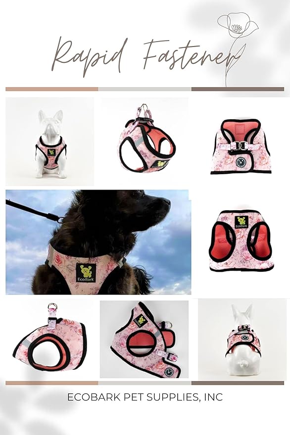 EcoBark Step in Dog Harness - Eco-Friendly Teacup Dog Harnesses for XXS, XS, and Small Dogs - Reflective and Adjustable Mini Body Halter Vest -Tiny Soft Mesh Toy Breed Harness (XXXS, Floral)